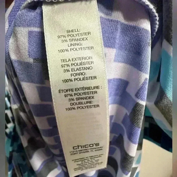 SOLD | Chico’s Geometric Wave Raine Faux Wrap Body-Con Ruched Dress Women’s 1/M - Picture 5 of 8